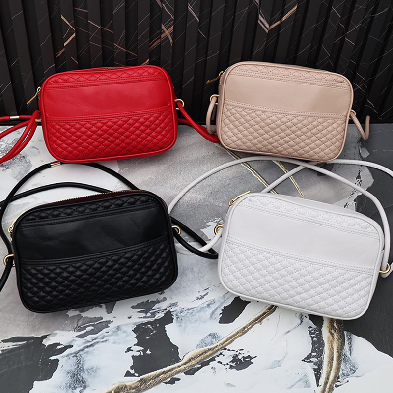 

Woman Shoulder bag Handbag doubled cord leather strap camera bags Purse High quality Cross body messenger Purses, Red