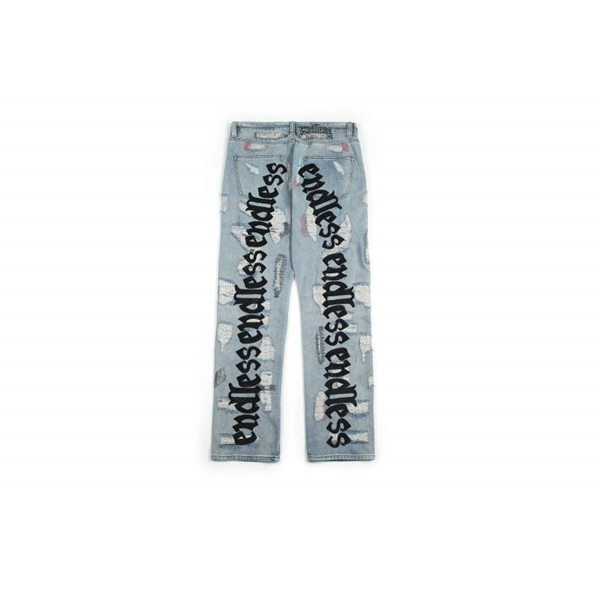 

Endless Embroidery Denim Pants Rocky Jeans Art Letter Broken Holes Wash Do Old Fashion Men Women Jean Trousers C0401, Green