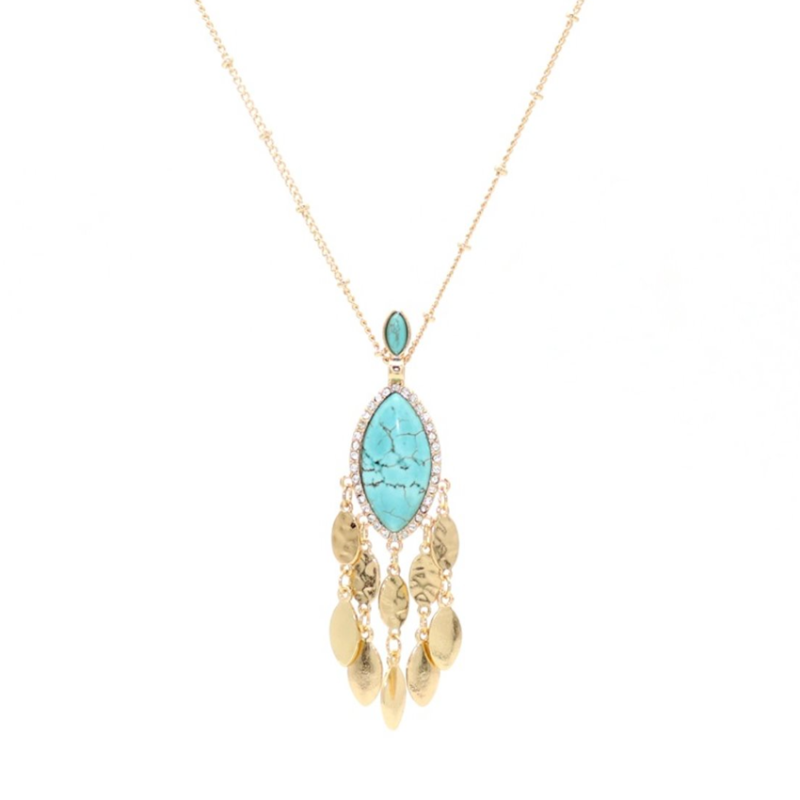 

Pendant Necklaces Light Yellow Gold Color Alloy Marquise Shape Green Turquoises Stone Link Chain Necklace Bohemian Style Jewelry