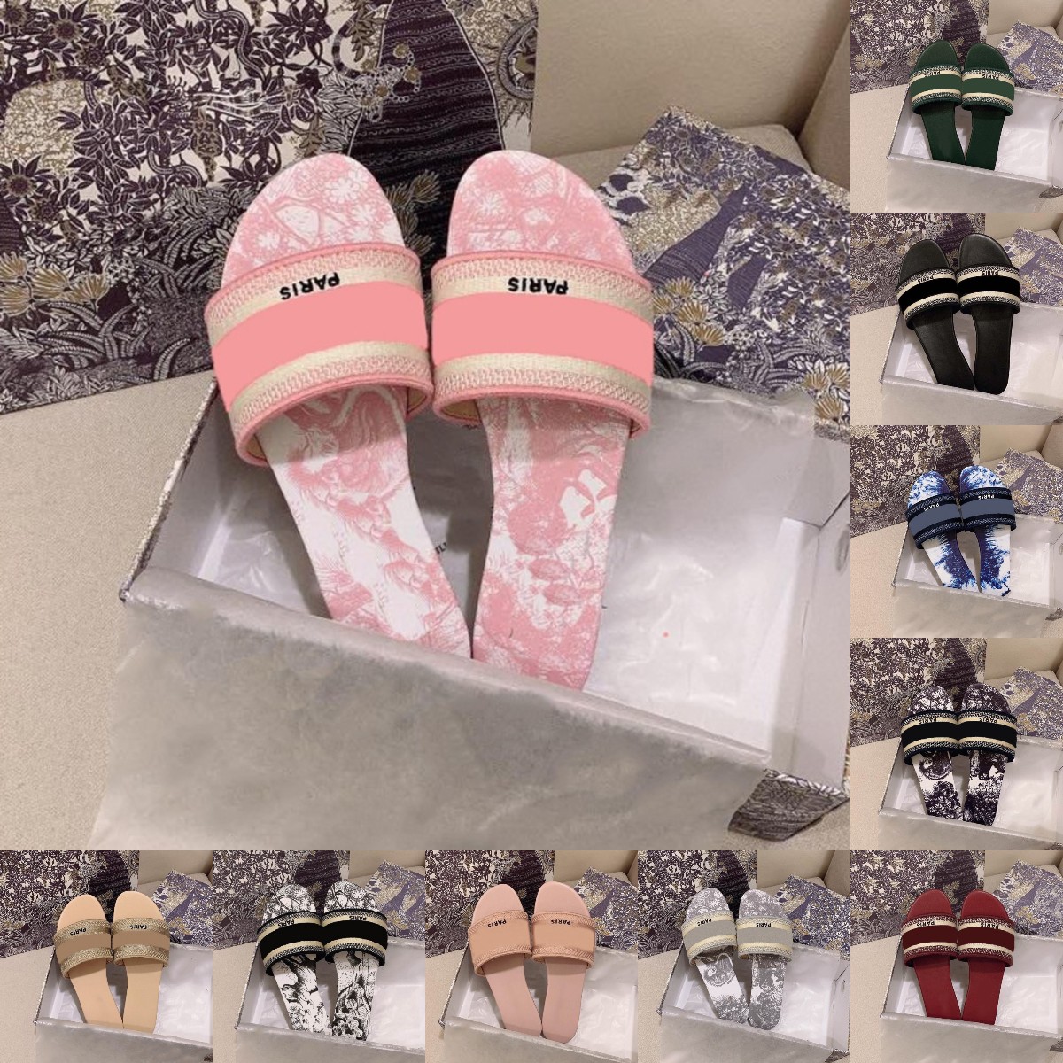

Classics sandals Fashion slippers slides Floral brocade Gear bottoms Flip Flops Embroidery women shoes striped Beach causal slipper size36-40, Colour-11
