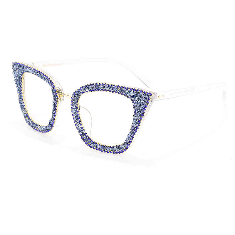 Lunettes de soleil incrustées de diamant de mode, tendance oculaire de chat carré, lunettes de soleil de gravier brillant