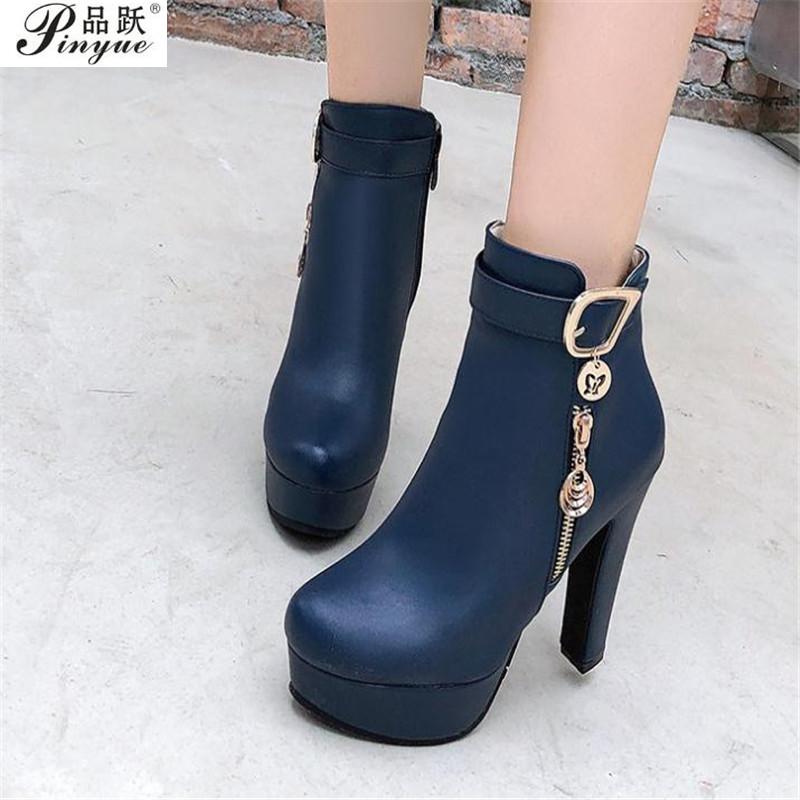 

Boots Short Women's Thick Heel Women PU Female Side Zipper Shoes Vintage Fashion Spring Autumn Ankle, Black