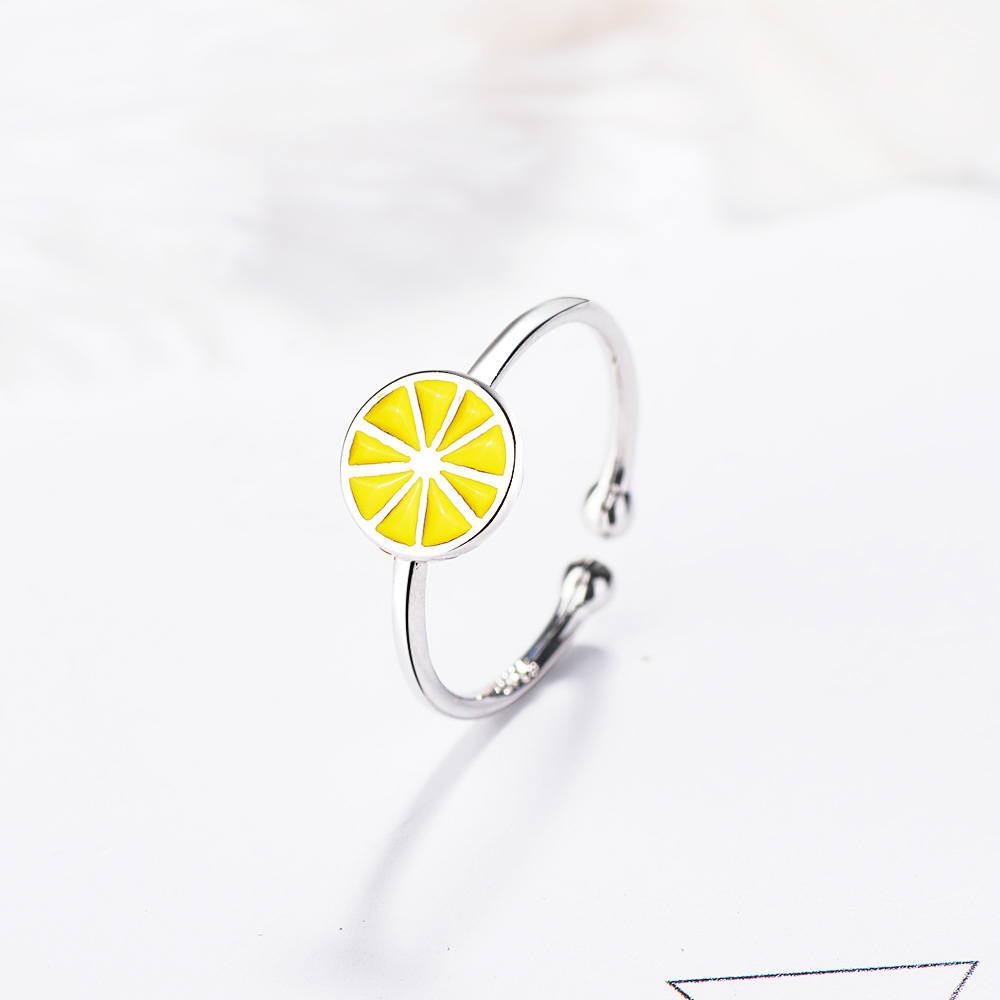 

TF-203 Creative Lemon Orange Rings S925 Sterling Silver Small Fresh Opening Simple Adjustable Hand Jewelry Wholesale, Slivery;golden