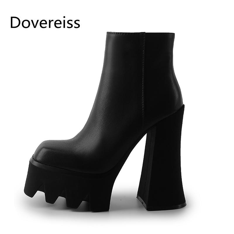 

Boots Dovereiss Fashion Female Winter Sexy Elegant Zipper Square Toe Leather Sheep Skin Waterproof Big Size 42 43, Black