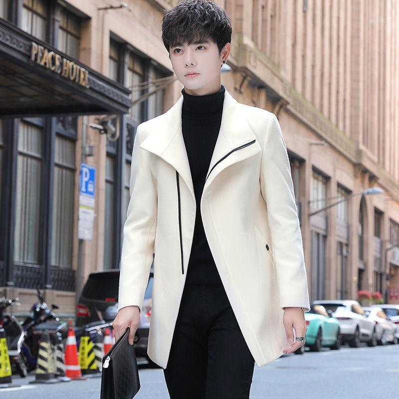 

Men's Jackets Trendy Solid Color Zipper Woolen Coat Jacket Men 2021 Slim Fit Designer Mid Long Trench For Brand Black Yellow, Beige