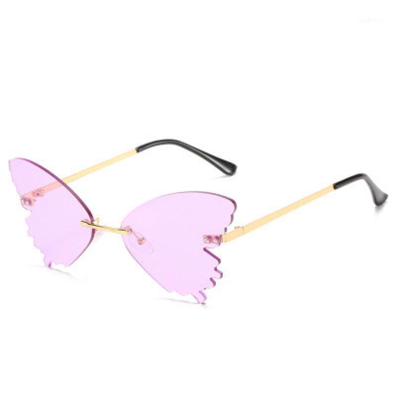 

Sunglasses Fashion Butterfly Women 2021 Large Frame Rimless Sun Glasses Female Colored Ocean Lens UV400