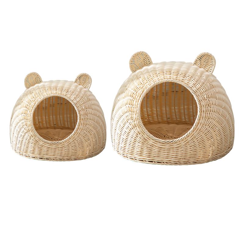

Cat Beds & Furniture Wicker Bed Indoor Modern Hideaway Hut Rattan Houses Pets In Dome Basket Washable Play House Cage Kennel Toy