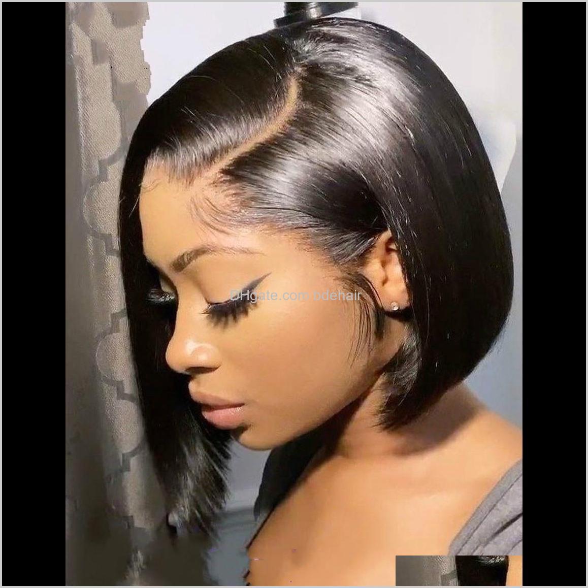 

Products Drop Delivery 2021 Full Brazilian Straight Hd Short For Black Women Bob Wig Lace Front Human Hair Wigs 6Yfxl, Black;brown