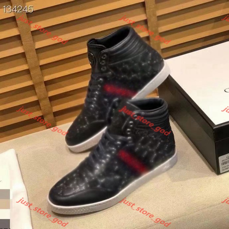 

Fashion First arrival Ace Striple Signature High Top Mens Designer Shoes Defined Print Leather Sneakers on Firm Texture love, Black