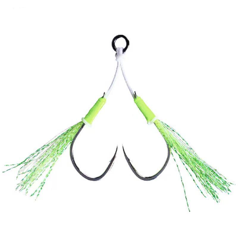 

Fishing Hooks 10pcs/Set Sea Double Assist With Barbed Luminous High Carbon Steel Strong Slow Jigging Feather