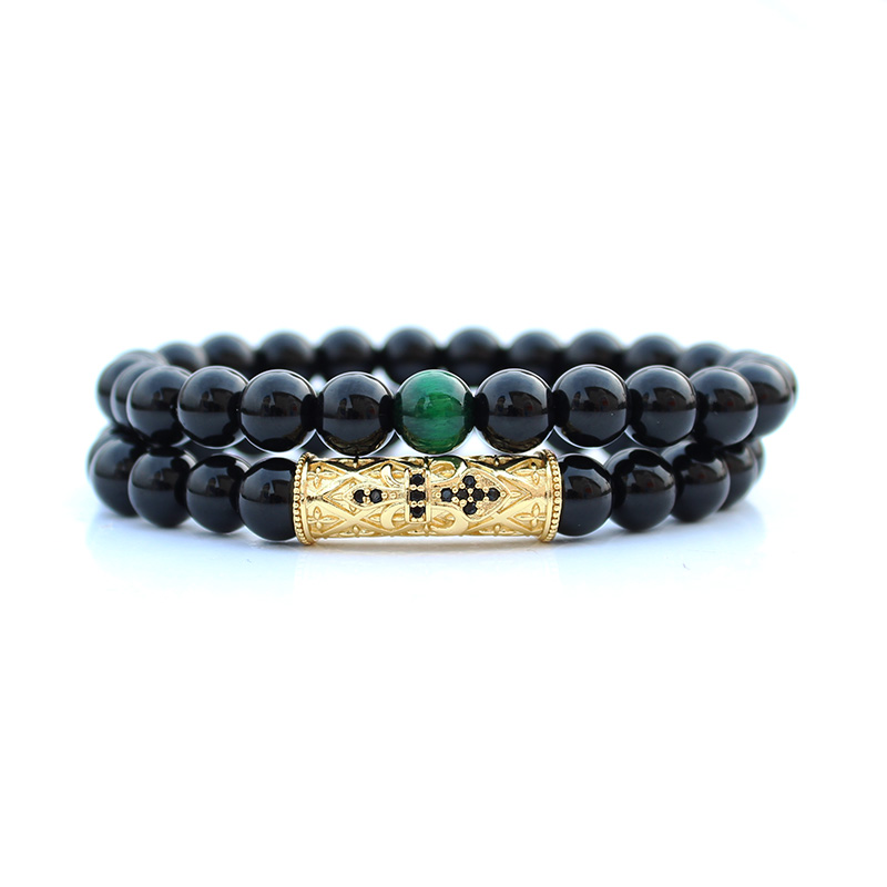 

Natural black beaded bracelet set Green tiger eye stone bracelets for women beads pulseras men bileklik mens beads accesorios