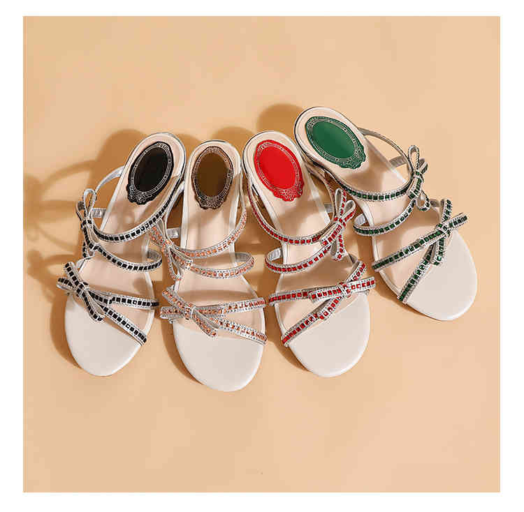 

sandals woman water shoes diamond bow women's thick heels mid-summer with woman fingers open sandals g79f, Black