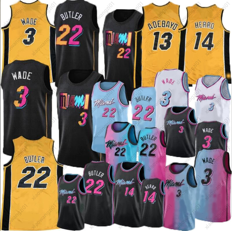 

22 Butler Miamis Basketball Jerseys Jimmy Dwayne Dwyane 3 Wade Bam 14 Tyler Herro Adebayo 2021 city Men Stitched Jersey, Black;red