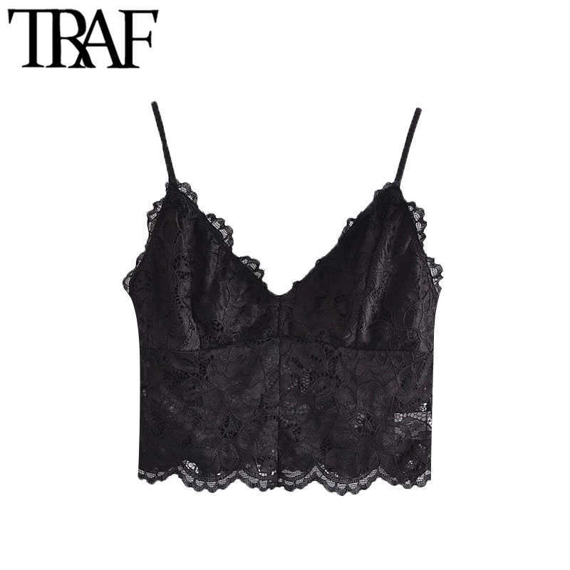 

TRAF Women Sexy Fashion With Lace Cropped Tank Tops Vintage Backless Thin Adjustable Straps Female Camis Mujer 210616, As picture