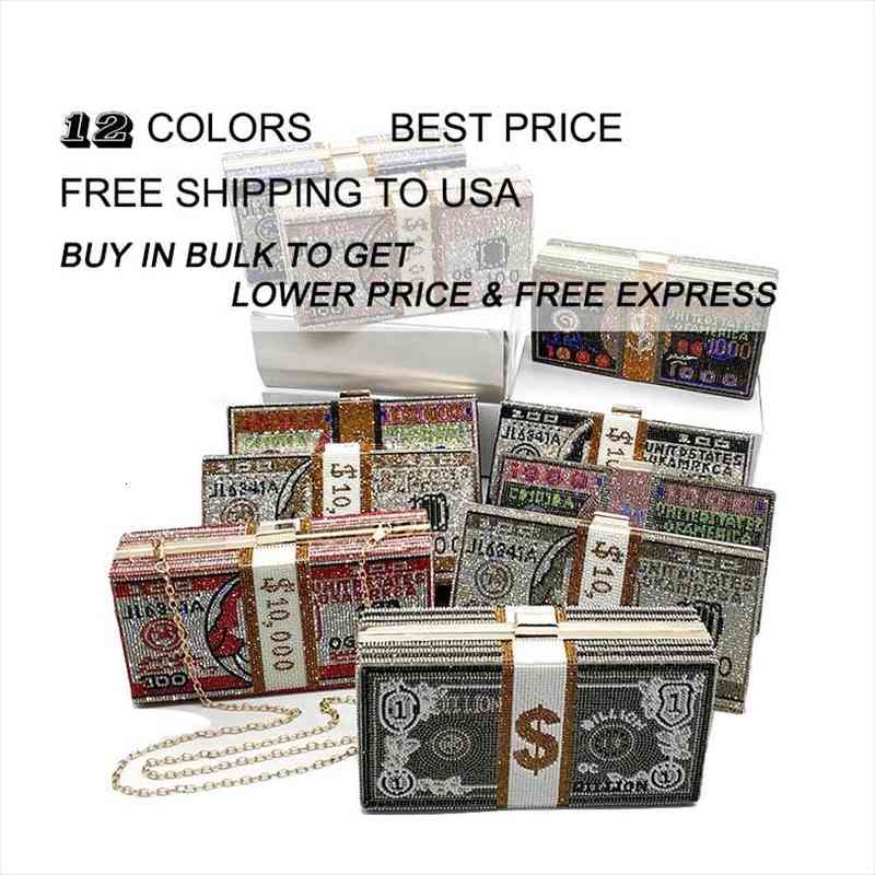 

usa no box women evening bags party stack of funny money purse bag crystal cross body cash dollar bill