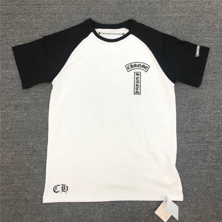 

Brandch Chrome/hearts Ch Chao Crosin Horseshoe Cross Sanskrit Print Round Neck Loose Short Sleeve T-shirt y, White;black