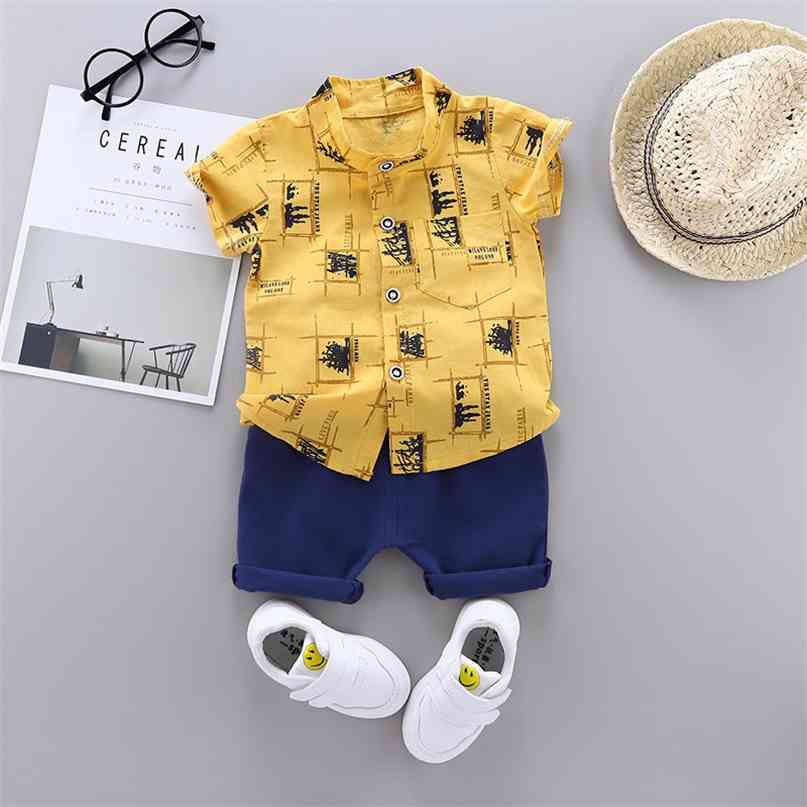 

summer Children's suit Clothes Sets Boys Short sleeve shirt and Pants 2 pieces Clothing sets children's clothing Kids clothes 210831, Khaki