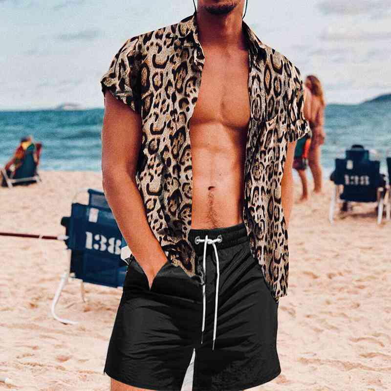 

Summer leopard large casual Top Men's wear men's shirt, Brown
