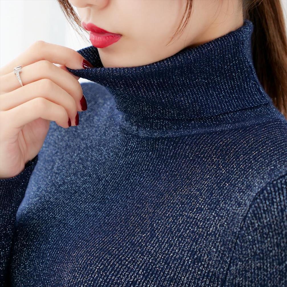 

shiny lurex turtleneck women womens sweater knitted warm pullover long sleeve autumn winter slim jumper soft pull femme, White;black