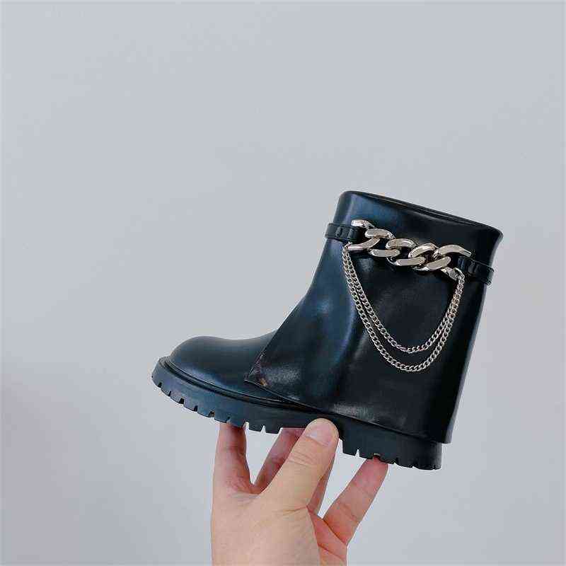 

Little Girl Temperament Sweet Princess Boots Winter Children Shoes Korean Fashion Chain Girls Plus Velvet Short Boots 211108