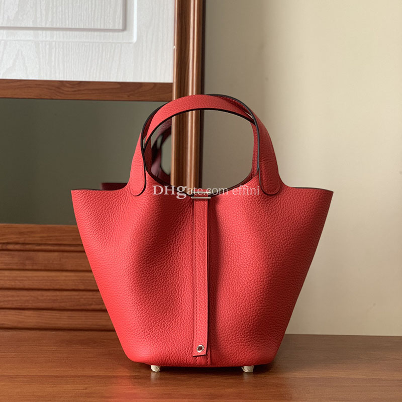 

luxurys designers picotin tote bag 2021 womens fashion bucket handbags purse cowskin genuine real leather ladies handbag crossbody shouder bags with lock 18/22cm, Red