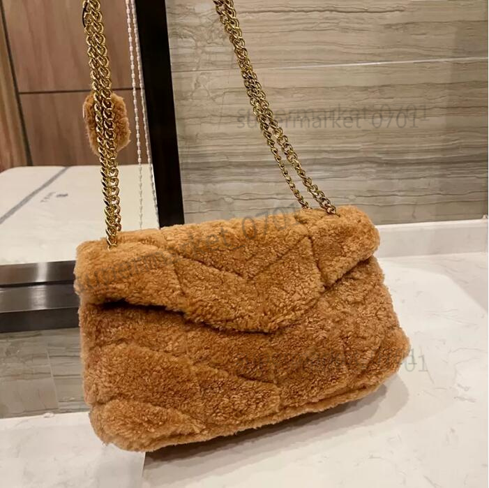 

2021 F/W Puffer Shearling Fur Lambswool Bags Classic Flap Messenger Envelope Large Capacity Gold Hardware Chain Cross body Shoulder Luxury Designer Handbags 28C, Inovice/no pay