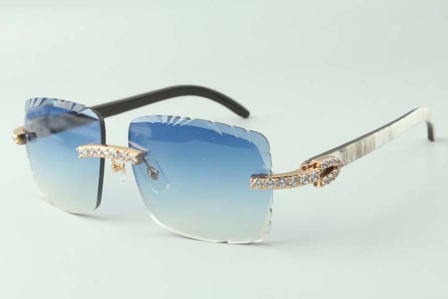 

2021 cutting lens XL diamonds sunglasses 3524020, natural hybrid buffalo horns temples glasses, size: 58-18-140mm