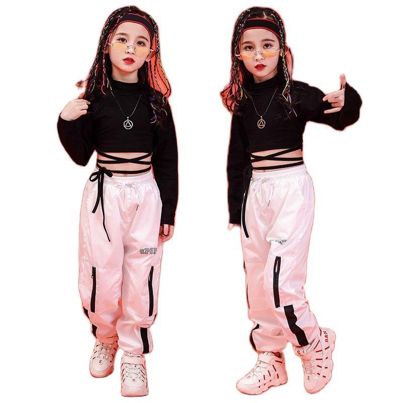 

Clothing Sets For 10 12 14 16 Years Children Hip Hop Black T-shirt Top Crop Pants Girls Jazz Dance Costume Ballroom Dancing Clothes, Tops 01