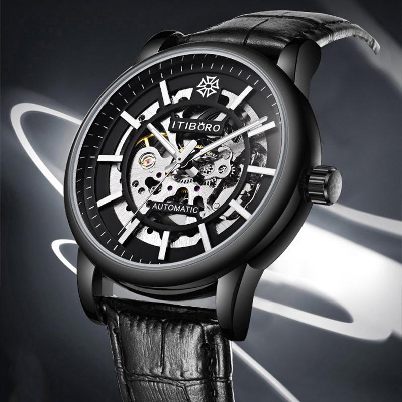

Wristwatches ITIBORO Corium Strap Automatic Mechanical Watches Men Fashion Waterproof 50M Full-automatic Top Brand Man's Wristwatch 24-hour, No.3