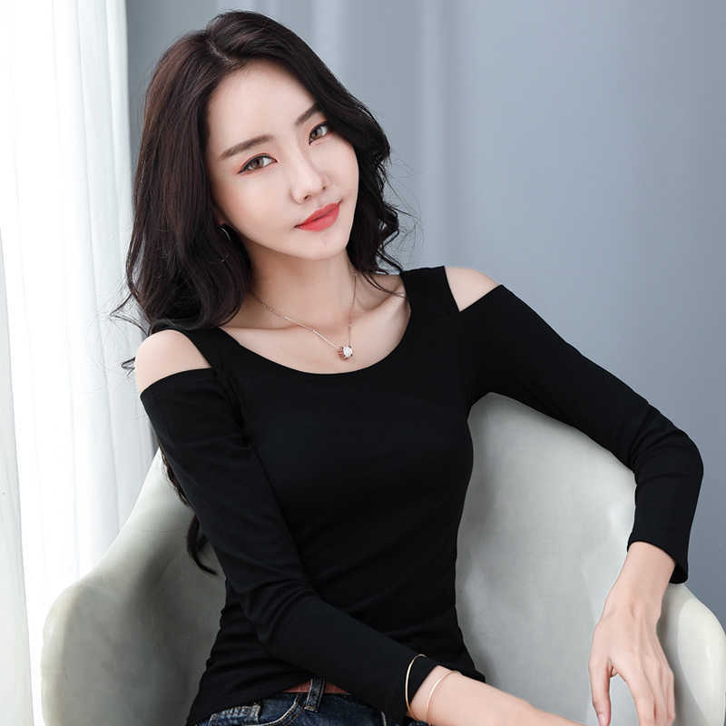 

Female Tops T Shirt Women Fashion Off Shoulder Top Long Sleeve Women T-shirt O-neck Black T Shirt Women Clothes Tshirt C887 210602, Green