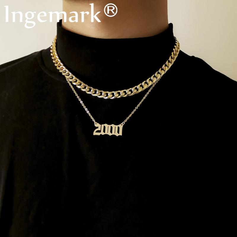 

Punk HipHop Iron Chain Fashion Geometric Letter Digital Pendant Necklace For Women Unisex Gothic Choker Necklaces Jewelry Gifts, Silver