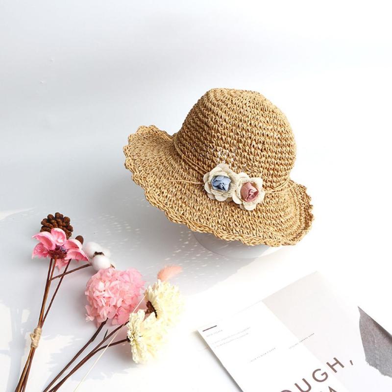 

Stingy Brim Hats Women Children Flower Straw Hat Beach Casual, Foldable Casual Summer Sun 52-54cm/20.4-21.2inch, Blue;gray