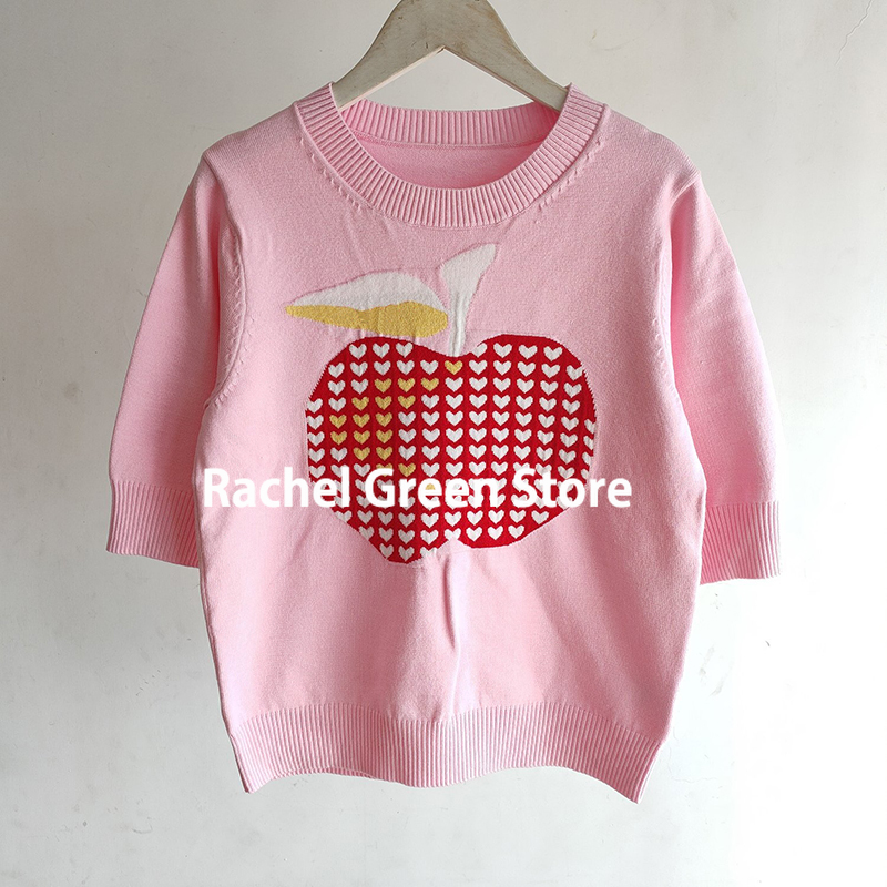 

2023 new branded logoed luxury Sweaters fashion Crew Neck knitted cardigan pullover sweaters for women pink cute apple series short sleeve couture clothes -L, Pink pullover