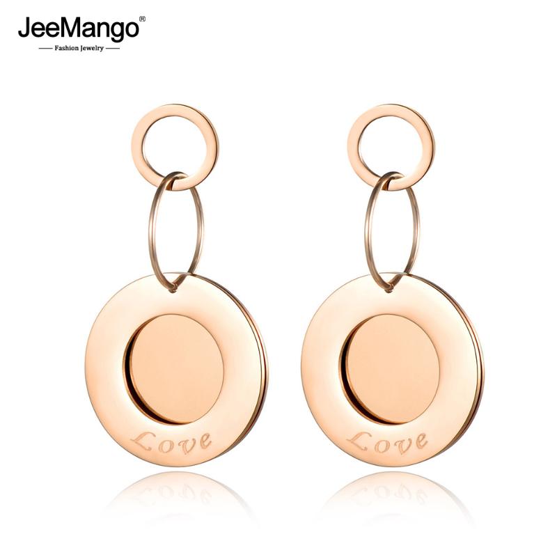 

JeeMango Stainless Steel Dangle Earrings Rose Gold Color Jewelry LOVE Pendientes Mujer Moda Gift For Women Lady Girl JE18082 & Chandelier