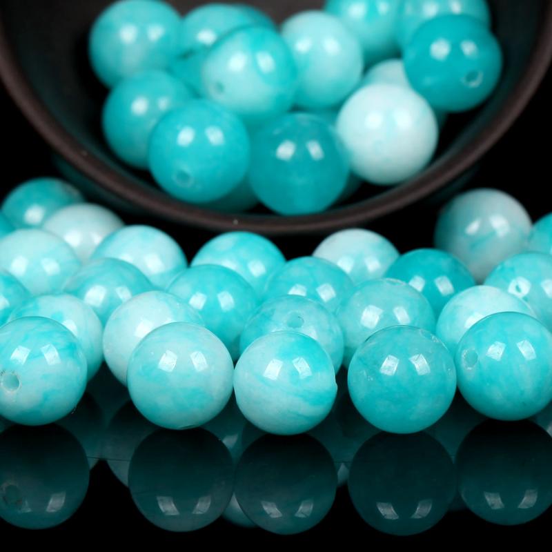 

Other Natural Blue Amazonites Jades Stone Beads Round Loose Spacer For Jewelry Making DIY Bracelet Handmade 4/6/8/10/12mm