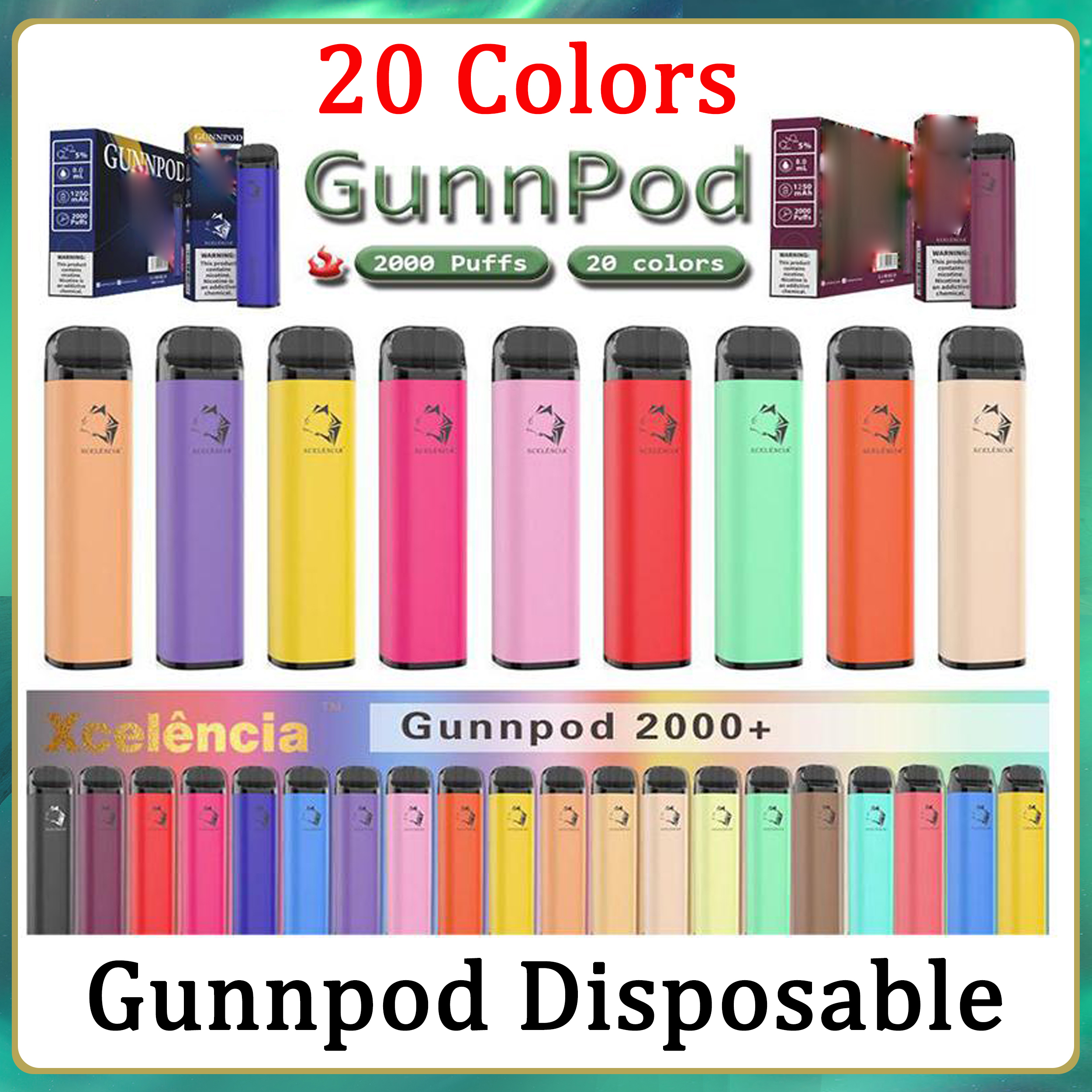 

GUNNPOD Disposable Vape 1250mAh Battery 2000 Puffs E Cigarette Deivce 18350 8ml Vaporizer Starter Kit 20 Colors