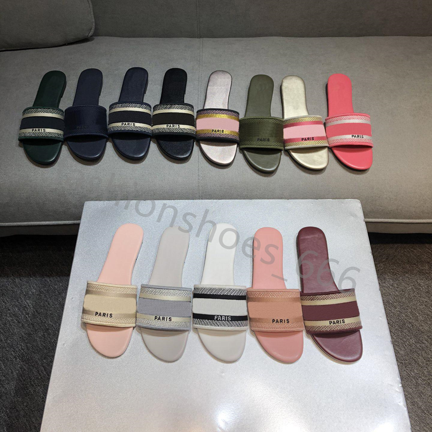 

HOT Luxury designer slippers women sandals denim ladies summer flat outdoor beach rainbow fashion Flops Striped Leather Flowers 37color size 35-42, 14