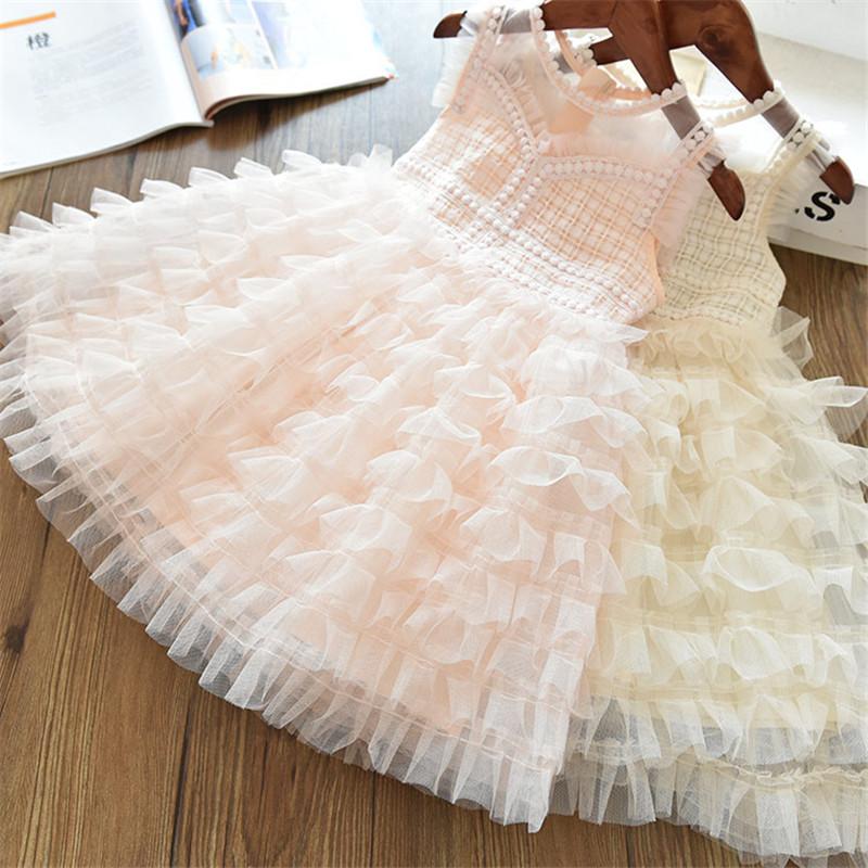 

Girl's Dresses Summer Fluffy Layered Dress For Girls Formal Wedding Sleeveless Princess Party 3 4 5 6 7 8 Years Kids Baby Girl