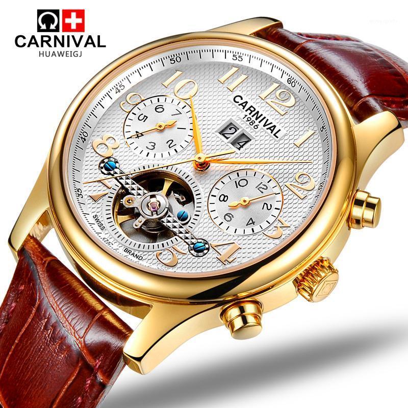 

Carnival Automatic Tourbillon Mechanical Men Watch Fashion Waterproof Full Steel Watches China Brand Male Genuine Leather Strap Wristwatches