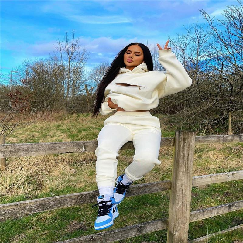 

Women' Two Piece Pants White Hooded Special Design Long Sleeve Bro And Csaual Lady Fahsion Tracksuits High Street Outfits