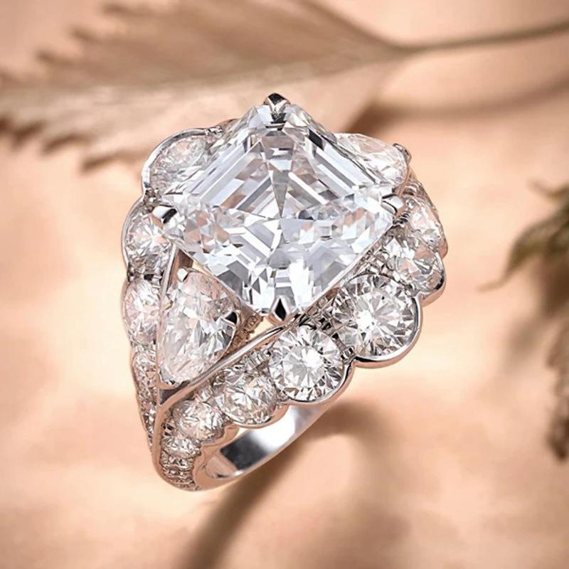 

Wedding Rings High Quality Silver Plated Women Round Cubic Zircon Luxurious Proposal Engagement Ring Classic Jewelry Gift
