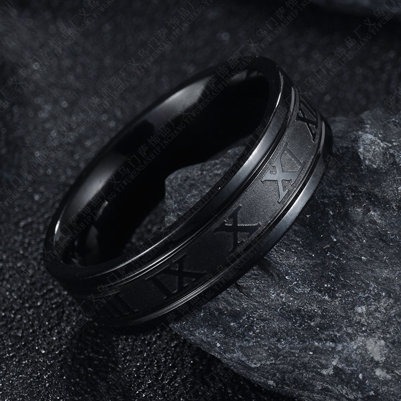 

2020 Vintage Roman Numerals Temperament Fashion 6mm Width Stainless Steel Rings for Men Jewelry Gift 823 T2