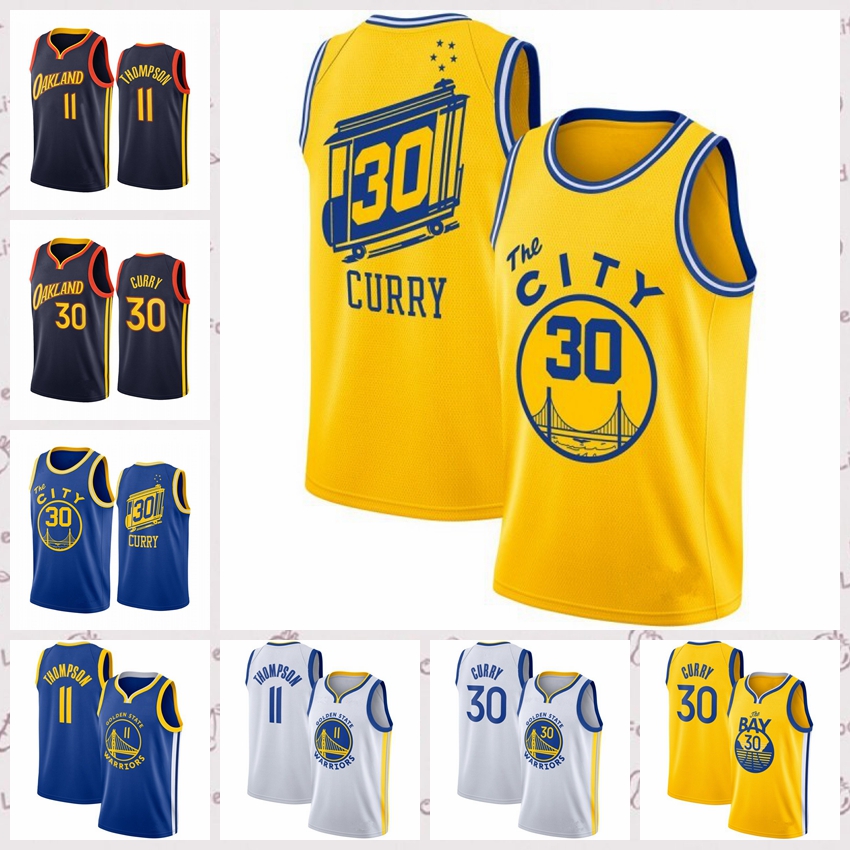 

2021 Vintage Men Retro Basketball Jersey Stephen 30 Curry Shirts Klay 11 Thompson Black white Size S-2XL