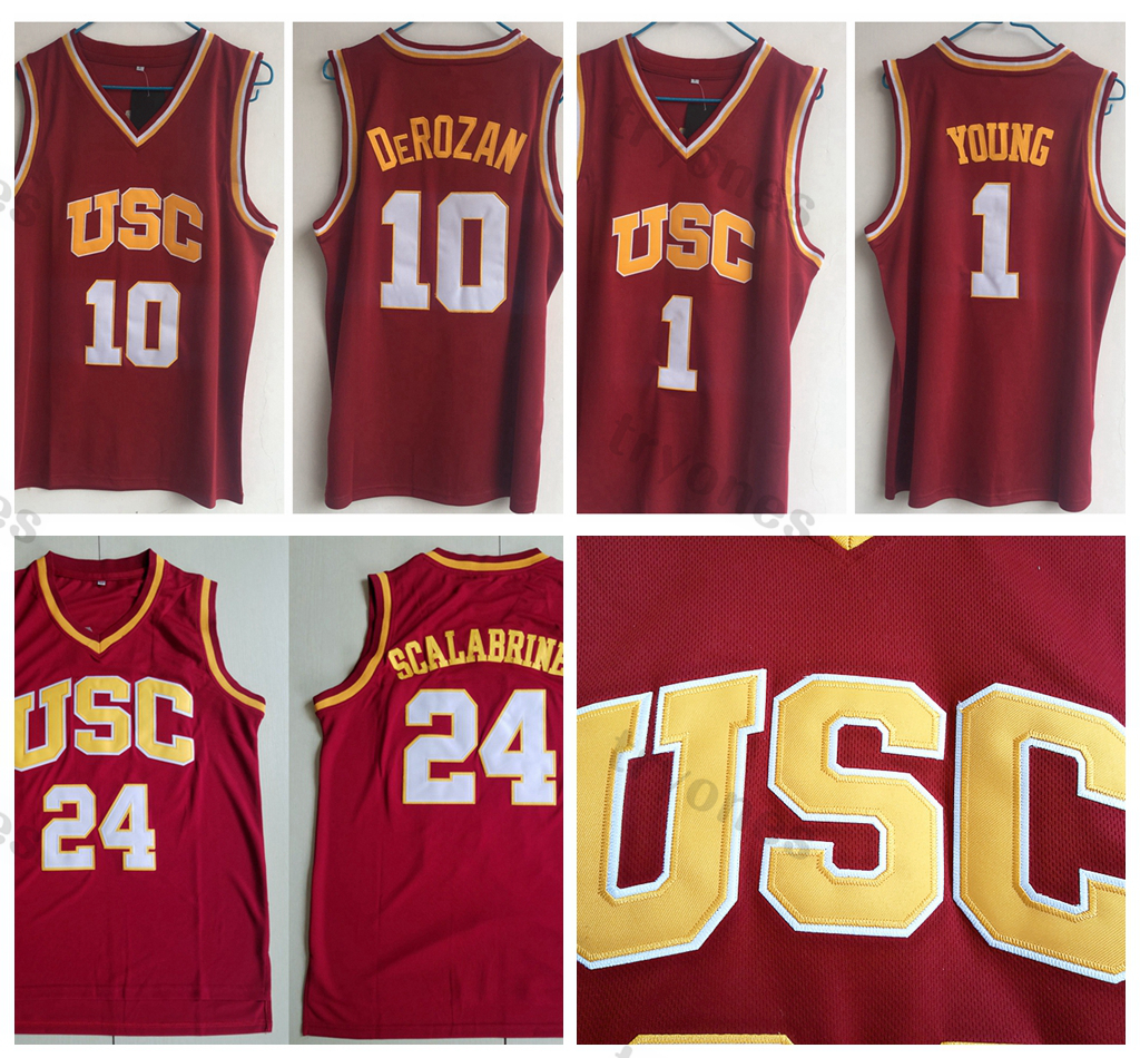 

Vintage USC Trojans 24 Brian Scalabrine College Basketball Jerseys Mens 1 Nick Young 10 DeMar DeRozan Jersey Red University Stitched Shirts, Red24