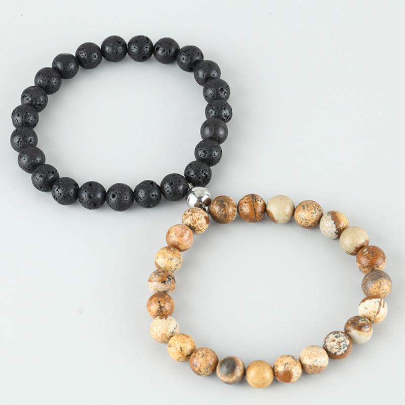 

Beaded, Strands 8mm Stone Bead Bracelet Attractive Magnet Buckle Couple Lucky Beaded