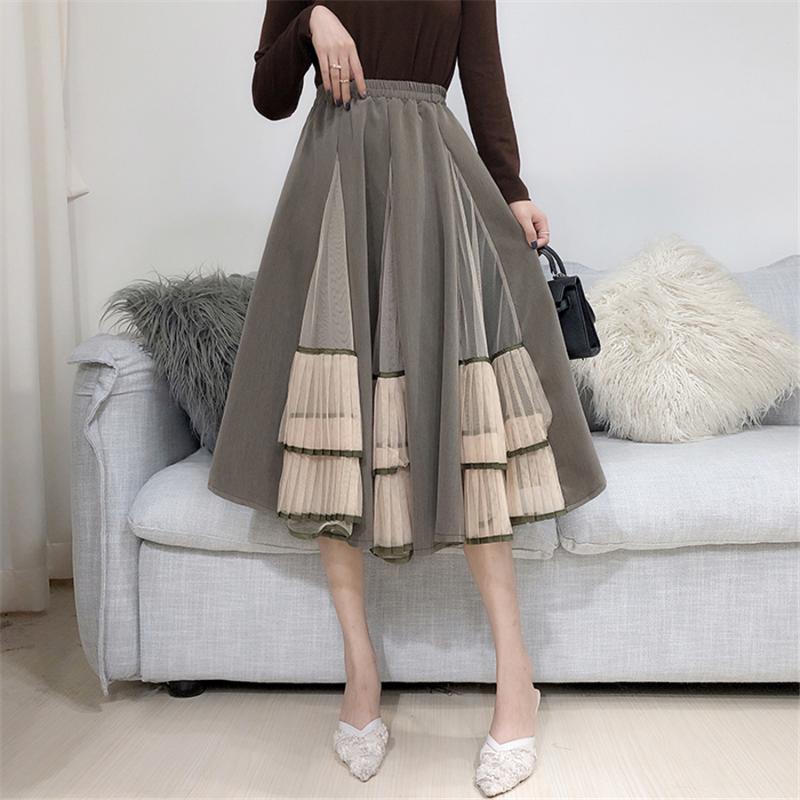 

Skirts [EWQ]2021 Spring Korea Mesh Splicing -up High-waist Cake Skirt Sweet Cute All-mach Women Stitching Lotus Leaf QZ280, Black