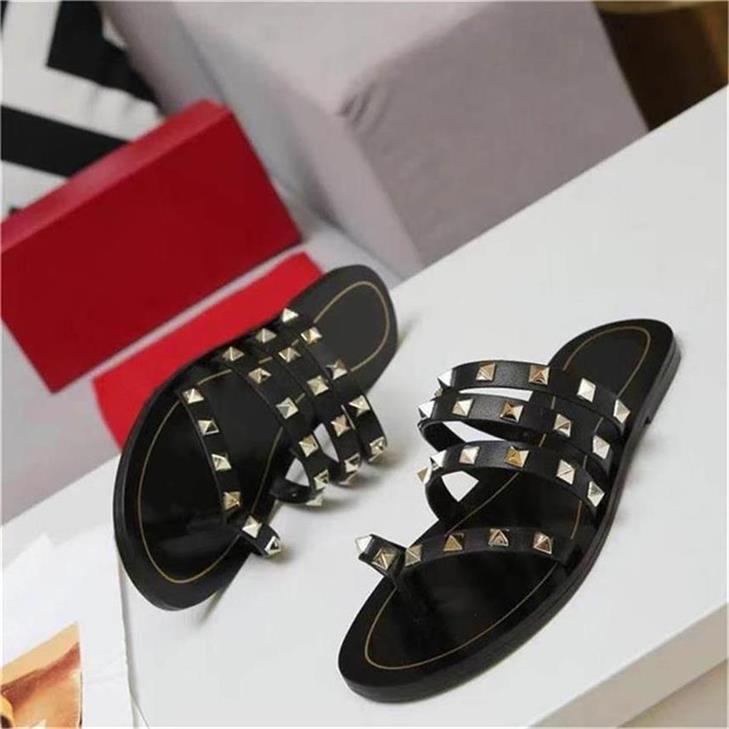 

Slippers Summer temperament women Flip flops Slipper Fashion Genuine Leather slides sandals Metal Chain Ladies Casual shoes EU35-E, Red