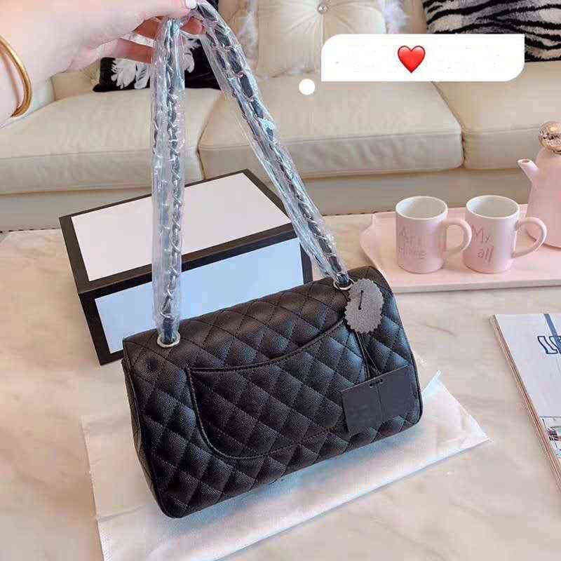 

Luxury Ladies x Crossbody Bag Classic Caviar Leather Double Flip Shoulder Fashionable Large Capacity 25.5cm Handbag, Apricot gold