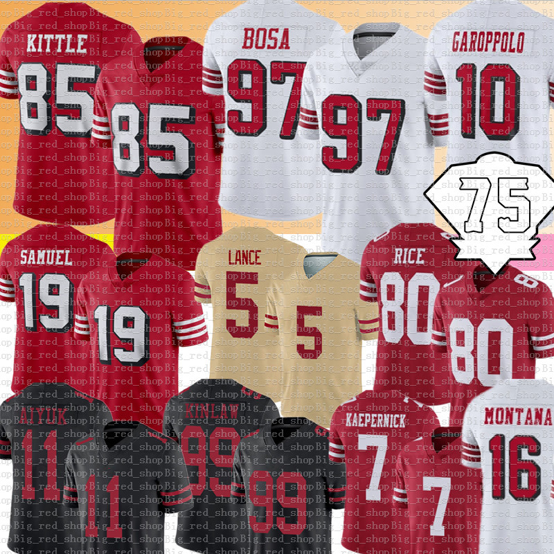 

97 Nick Bosa 85 George Kittle Jersey Trey Lance Football Jerseys Jerry Rice Jimmy Garoppolo Deebo Samuel Fred Warner Brandon Aiyuk Richard Sherman Reuben Foster 5 10, 2021 men {49}