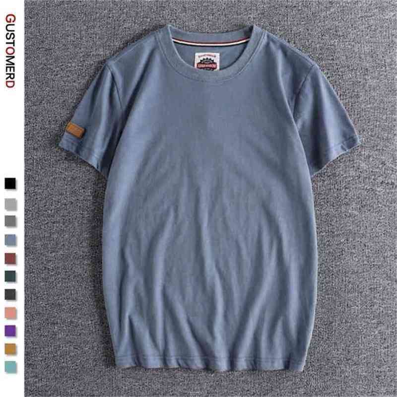 

GUSTOMERD Summer 100% Cotton Shirt for Men Casual O-neck -shirt High Quality Soft Feel Home and Daily 's Shirts 210716, Black